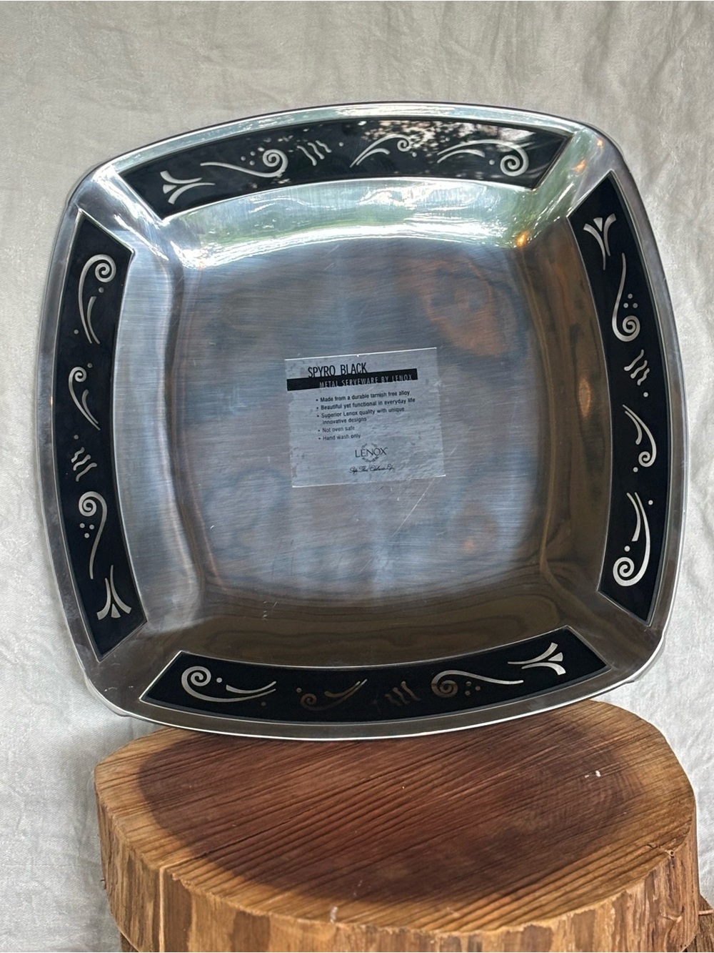Lenox Black and Silver Decorative Square Serving Platter